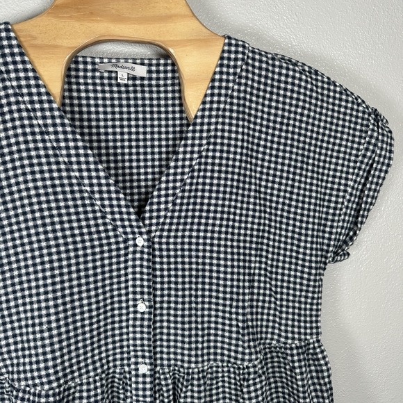 Madewell Cuff Sleeve Button Front Tiered Mini Dress Gingham Check Womens Large - Picture 2 of 7